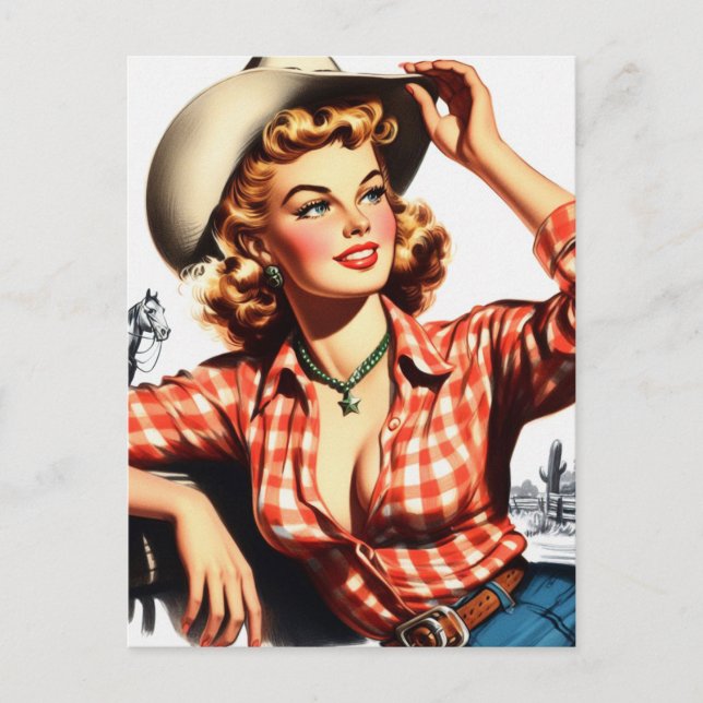 Postal Vintage Cowgirl Pin Up (Anverso)