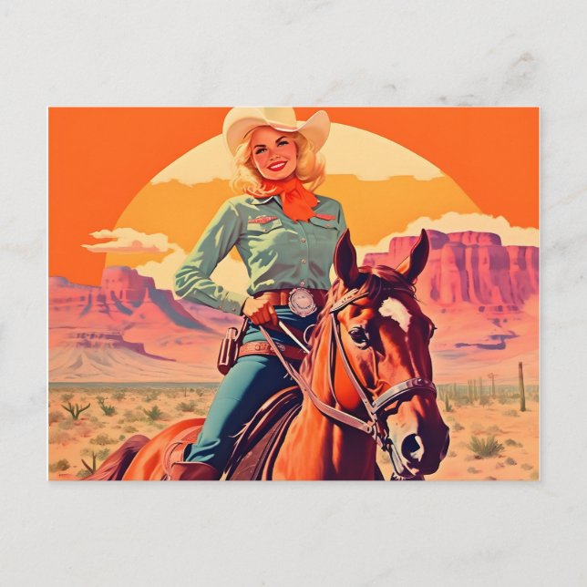 Postal Vintage Cowgirl Riding Horse (Anverso)