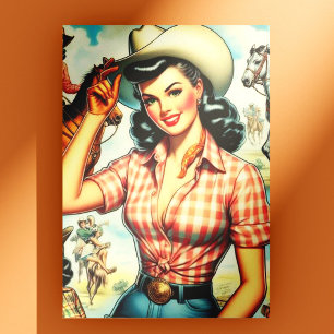 Postal Vintage Cowgirl Seamless Ilustracion