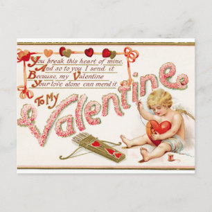 Postal Vintage Cupid Sews Heart Valentine Post Card