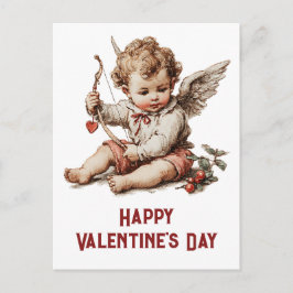 Postal Vintage Cupid With Heart Bow