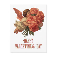 Vintage Cupid with Rose Bouquet