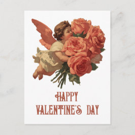 Postal Vintage Cupid with Rose Bouquet