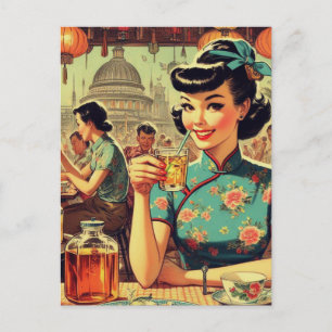 Postal Vintage Cute Asian Chica