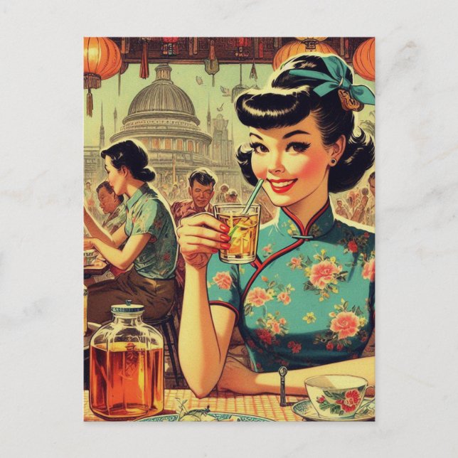 Postal Vintage Cute Asian Chica (Anverso)