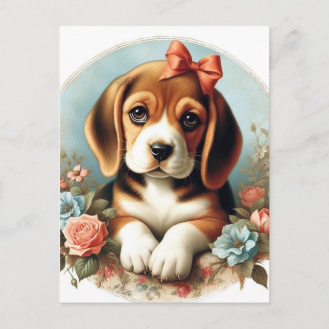 Postal Vintage Cute Beagle Puppy (Anverso)