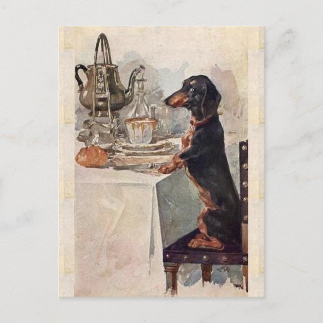 Postal Vintage Cute Dachshund Té de bebida (Anverso)