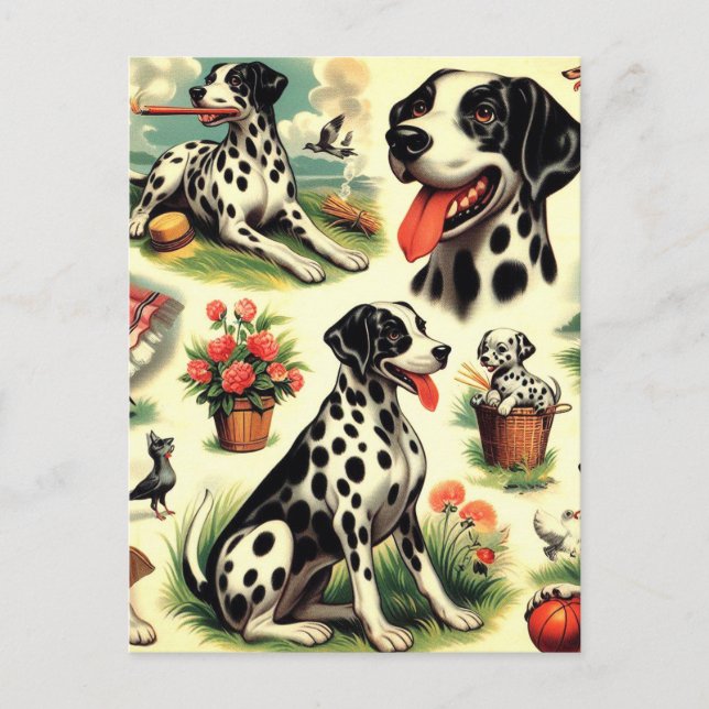 Postal Vintage Cute Dalmatian Seamless (Anverso)