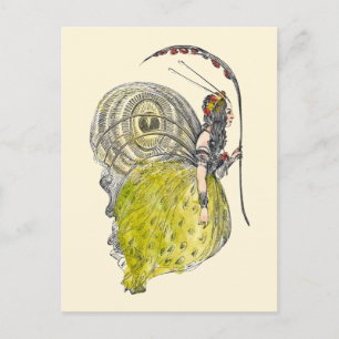 Postal Vintage Cute Fantasy Mariposa con Alas