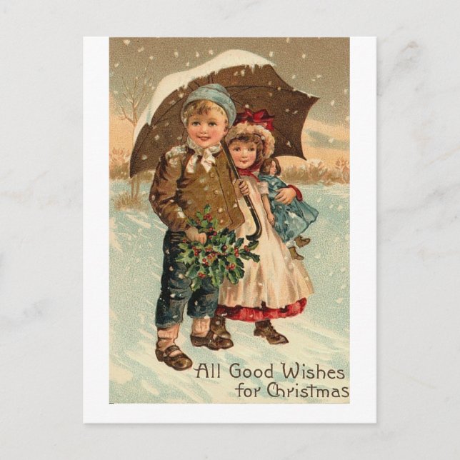 Postal Vintage Cute Kids Navidades (Anverso)