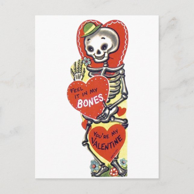 Postal Vintage Cute Skeleton Valentine (Anverso)