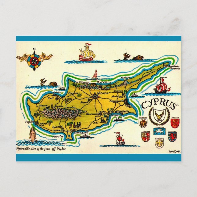 Postal Vintage Cyprus Map Postcard (Anverso)
