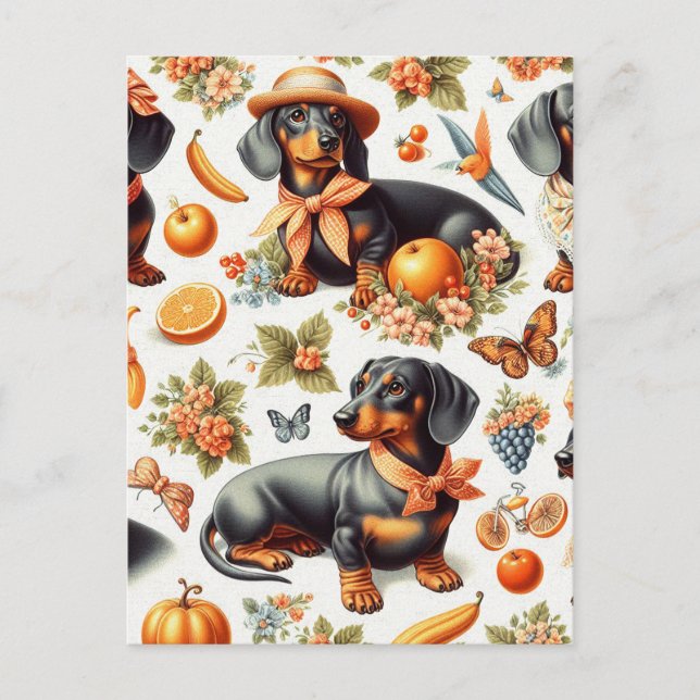 Postal Vintage Dachshund Seamless (Anverso)