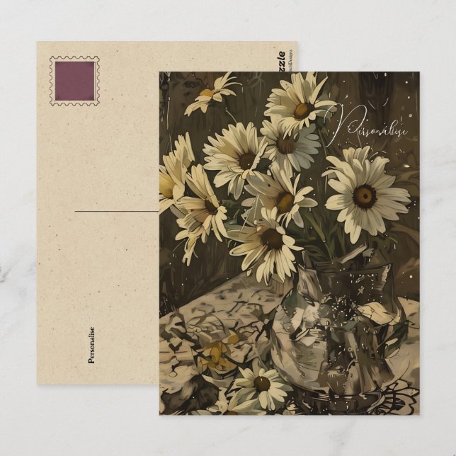 Postal Vintage Daisy WildFlower Pattern Old Sepia Photo (Anverso / Reverso)