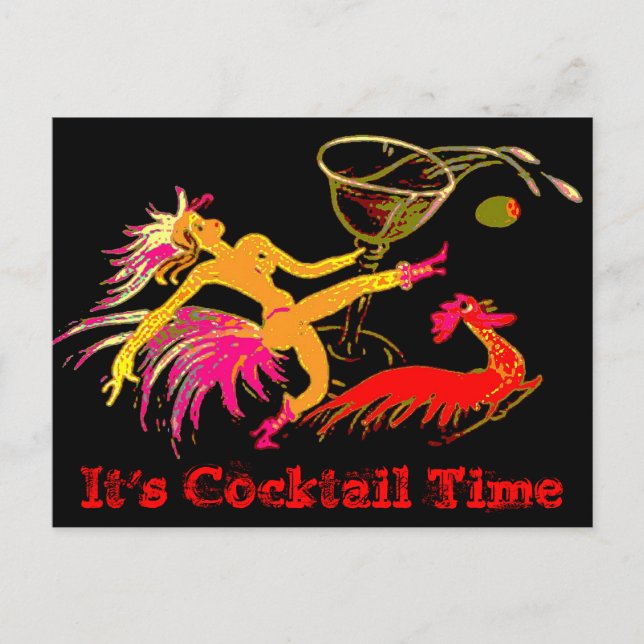 Postal Vintage Dancing Lady Martini Rooster Cocktails Bar (Anverso)