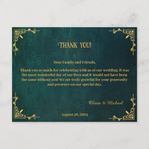 Postal Vintage Dark Green Boda Gracias
