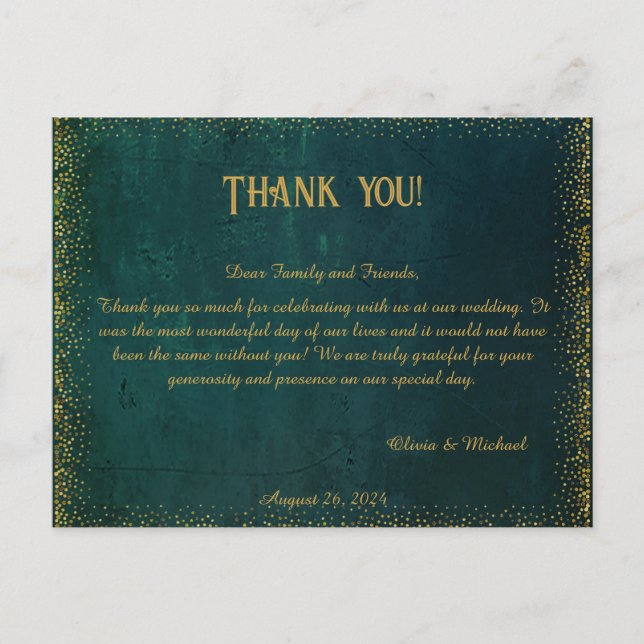 Postal Vintage Dark Green Boda Gracias (Anverso)