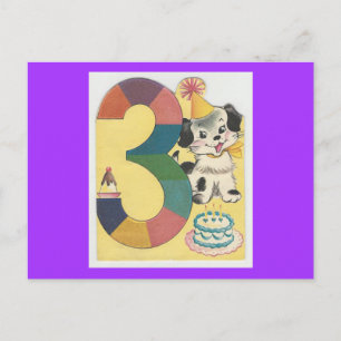 Postal Vintage "De 3 Años" Feliz cumpleaños con perro