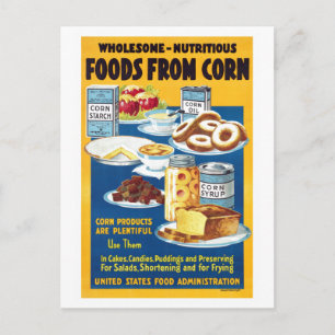 Postal Vintage de alimentos nutritivos salvajes de maíz p