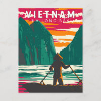 Vintage de arte de viaje de vendedor de barca viet
