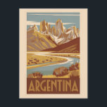 Postal Vintage de arte de viajes de Argentina<br><div class="desc">Diseño de arte vectorial en Argentina. Argentina,  un destino diverso e impresionante en Sudamérica,  ofrece desde la vibrante cultura de Buenos Aires hasta los impresionantes paisajes de Patagonia e Cataratas Iguazú.</div>
