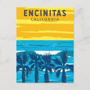 Postal Vintage de arte de viajes de Encinitas California