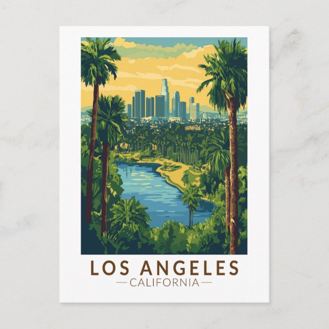 Postal Vintage de arte de viajes de Los Ángeles Californi (Anverso)