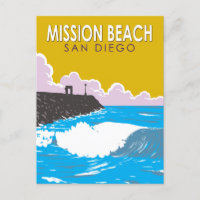 Vintage de arte de viajes de Mission Beach Califor