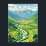 Postal Vintage de arte de viajes de Sapa Vietnam<br><div class="desc">Diseño de viaje vectorial Sapa retro. El Sa Pa es un pueblo situado en las montañas Hoàng Liên Son,  al noroeste de Vietnam.</div>