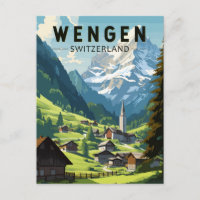 Vintage de arte de viajes de Wengen Suiza