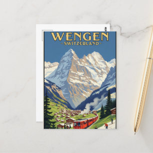 Postal Vintage de arte de viajes de Wengen Suiza