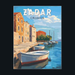 Postal Vintage de arte de viajes de Zadar Croacia<br><div class="desc">Diseño de viaje vectorial retro de Zadar. Zadar,  una ciudad de la costa dálmata de Croacia,  es conocida por las ruinas romanas y venecianas de su casco antiguo peninsular.</div>