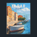 Postal Vintage de arte de viajes de Zadar Croacia<br><div class="desc">Diseño de viaje vectorial retro de Zadar. Zadar,  una ciudad de la costa dálmata de Croacia,  es conocida por las ruinas romanas y venecianas de su casco antiguo peninsular.</div>