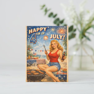 Postal vintage de chica pin-up del 4 de julio
