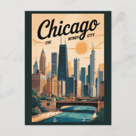 Postal Vintage de Chicago Illinois Skyline Travel