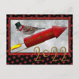 Postal Vintage de cohete de pájaro Feliz Año Nuevo