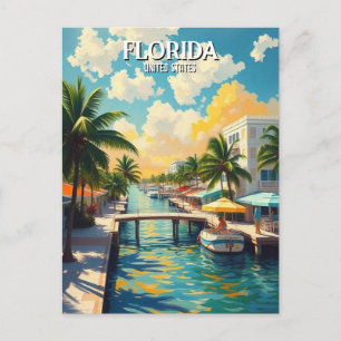 Postal Vintage de Florida Palm Tree Beach