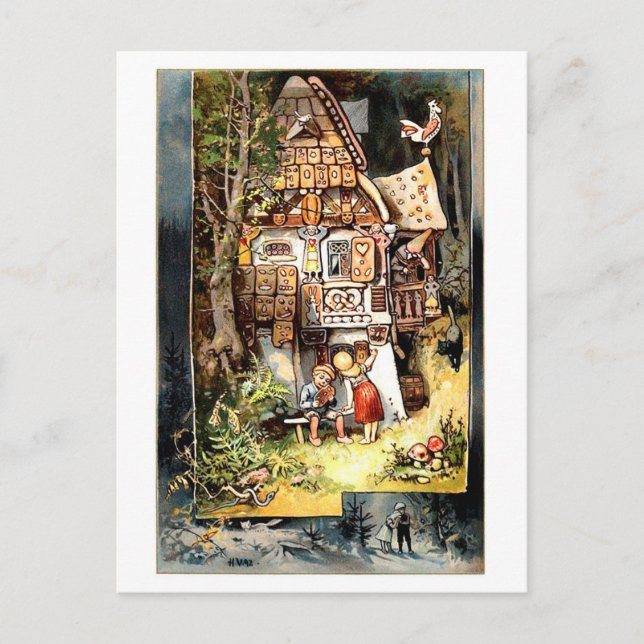 Postal vintage de Hansel y Gretel (Anverso)