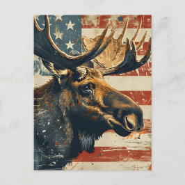 Postal Vintage de la bandera estadounidense de Moose