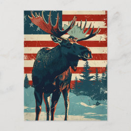 Postal Vintage de la bandera estadounidense de Moose