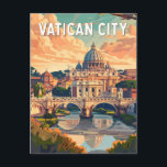 Postal Vintage de la Ciudad del Vaticano<br><div class="desc">Diseño de viaje vectorial retro de la Ciudad del Vaticano. La Ciudad del Vaticano,  una ciudad-estado rodeada por Roma,  Italia,  es la sede de la Iglesia Católica Romana. Es el hogar del Papa y un tesoro de arte icónico y arquitectura.</div>