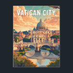 Postal Vintage de la Ciudad del Vaticano<br><div class="desc">Diseño de viaje vectorial retro de la Ciudad del Vaticano. La Ciudad del Vaticano,  una ciudad-estado rodeada por Roma,  Italia,  es la sede de la Iglesia Católica Romana. Es el hogar del Papa y un tesoro de arte icónico y arquitectura.</div>
