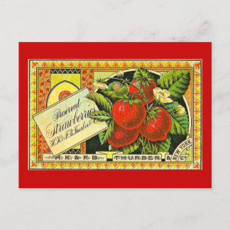 Postal Vintage de la etiqueta de la taza de fresas de Tur