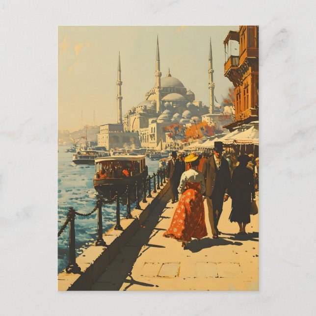 Postal Vintage de la Mezquita Azul de Estambul (Anverso)