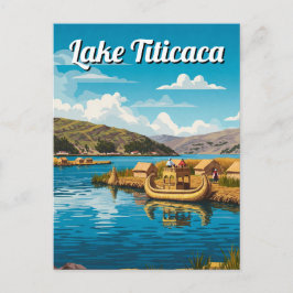 Postal Vintage de las islas flotantes del lago Titicaca