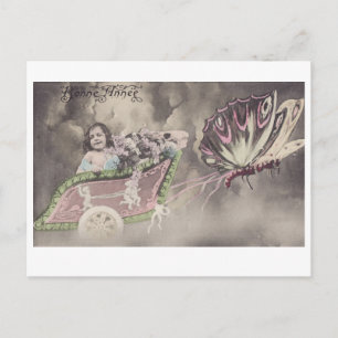 Postal vintage de Little Girl in Butterfly Chariot
