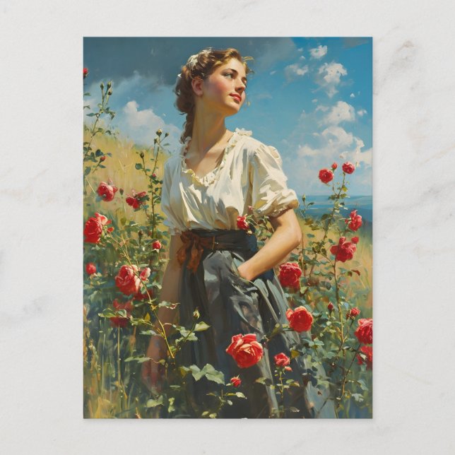 Postal Vintage de mujeres y rosas (Anverso)