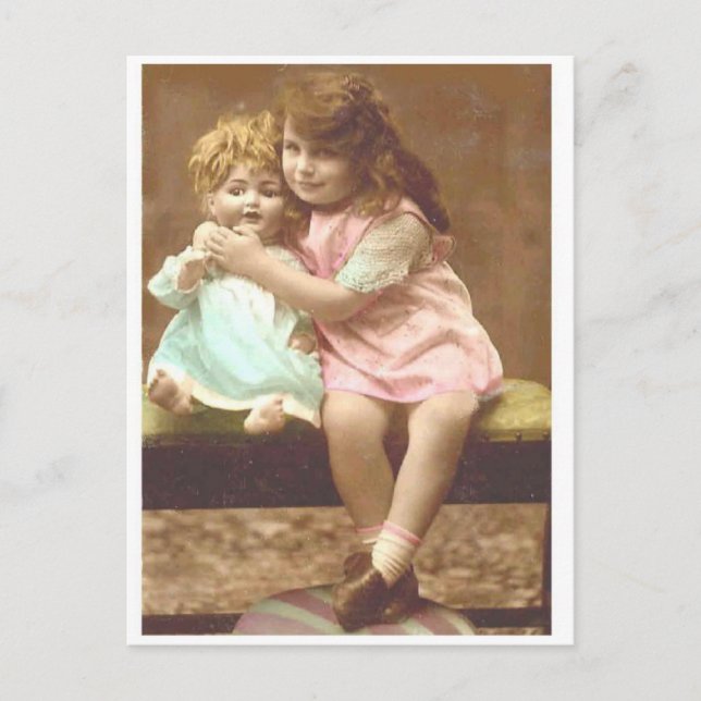 postal vintage de muñeca de niña pequeña (Anverso)