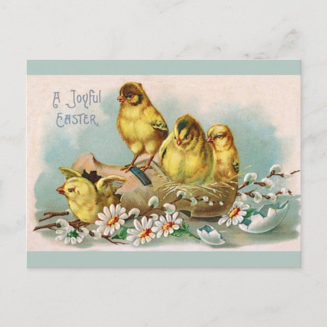 Postal Vintage de Pascua Cute Chicks Floral (Anverso)