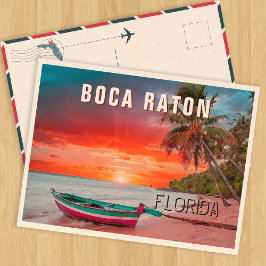 Postal Vintage de playa Boca Raton Florida Palm Tree de l
